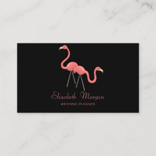 Modern Girly Funny, Flamingos ,Black Business Card