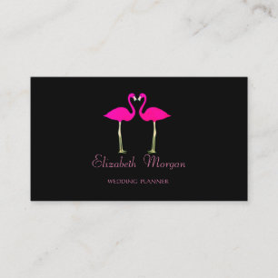 Modern Girly Funny,Pink Flamingos In Love,Black Business Card