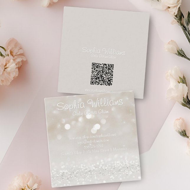 Modern Girly Glam Glitter  Square Business Card (Creator Uploaded)