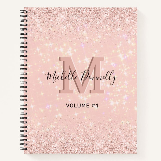 Modern Girly Glitter Monogram Name Notebook (Front)