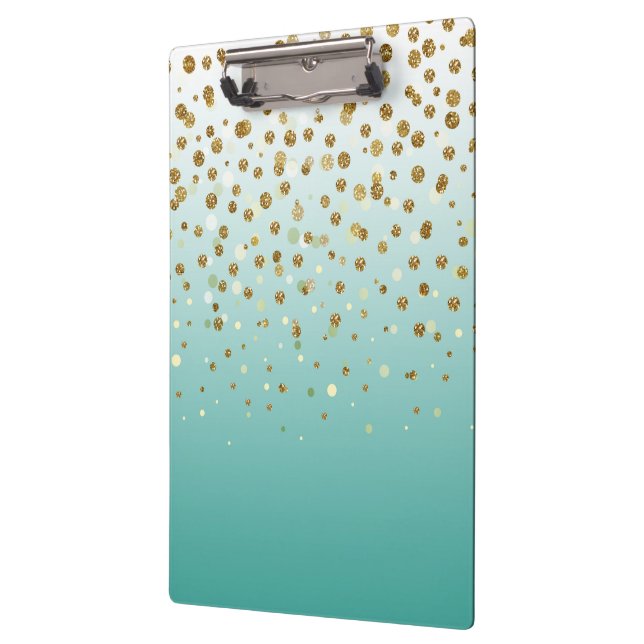 Modern Girly gold glitter confetti Blue Gradient  Clipboard (Left)