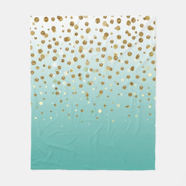 Modern Girly gold glitter confetti Blue Gradient  Fleece Blanket (Front)