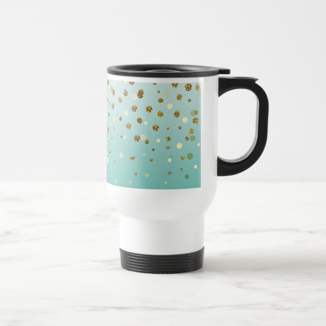 Modern Girly gold glitter confetti Blue Gradient  Travel Mug (Right)