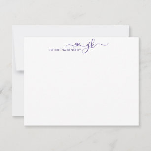 Modern Girly Heart Script 2 Monogram Purple Violet Card