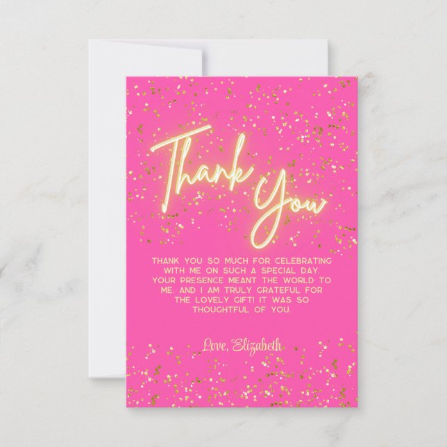 Modern Girly Hot Pink Neon Glow Thank You Script (Front)