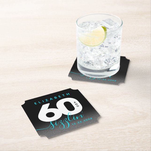 Modern Girly Ice Blue 60 and Sizzling Paper Coaster (Insitu)