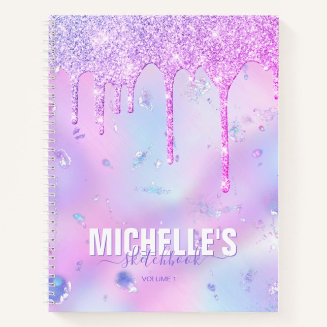 Modern Girly Iridescent Purple Elegant Sketchbook Notebook (Front)