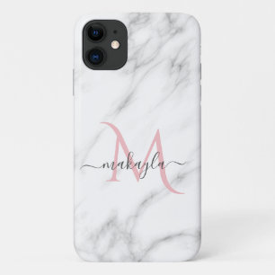 Modern Girly Marble Name Monogram Case-Mate iPhone Case