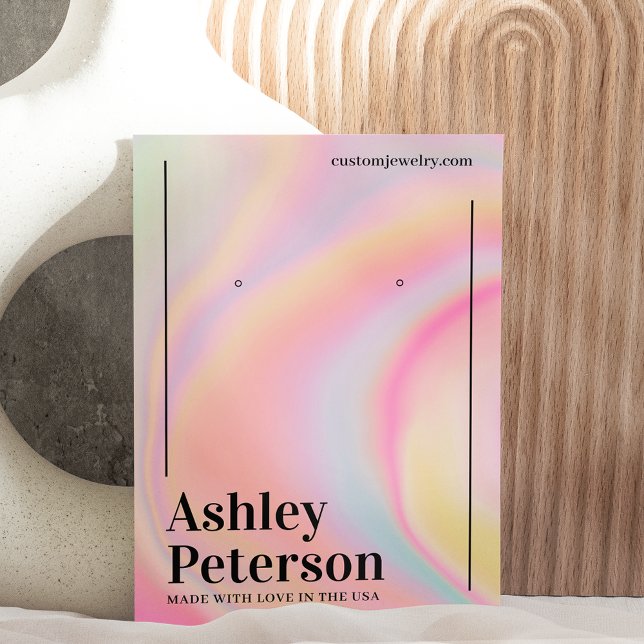 Modern girly marble rainbow script earring display business card (Creator Uploaded)