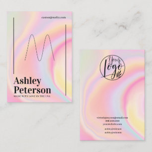 Modern girly marble rainbow script ring display business card