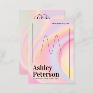 Modern girly marble rainbow script ring display business card