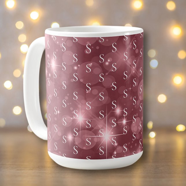 Modern Girly Monogram Dusky Rose Sparkle Coffee Mug (Creator Uploaded)