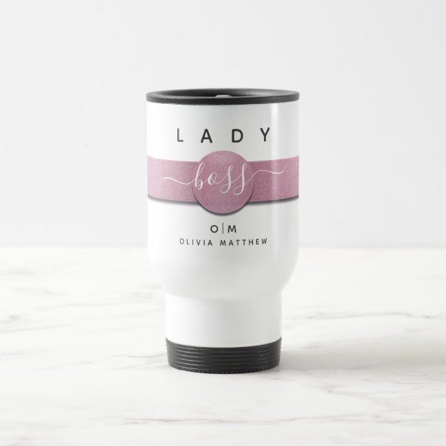 Modern Girly Monogram Name Chic Lady Boss Script Travel Mug (Center)