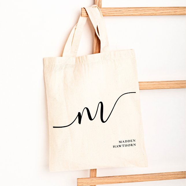 Modern Girly Monogram Script Calligraphy Chic Name Tote Bag (Creator Uploaded)