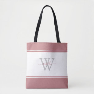 Modern Girly Monogram Script Dusty Rose Tote Bag