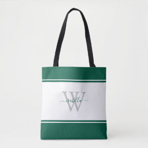 Modern Girly Monogram Script Emerald Green Tote Bag