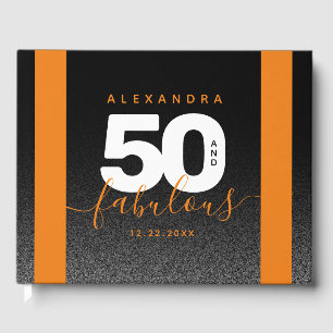 Modern Girly Orange 50 and Fabulous Guest Book
