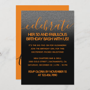 Modern Girly Orange 50 and Fabulous Invitation