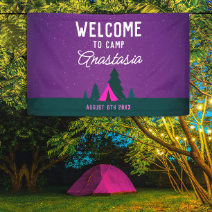 Modern Girly Outdoor Purple Pink Campfire Welcome  Banner