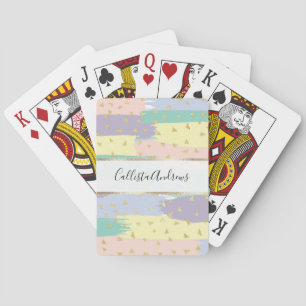 Modern Girly Pastel Brushstrokes Gold Geo Playing Cards