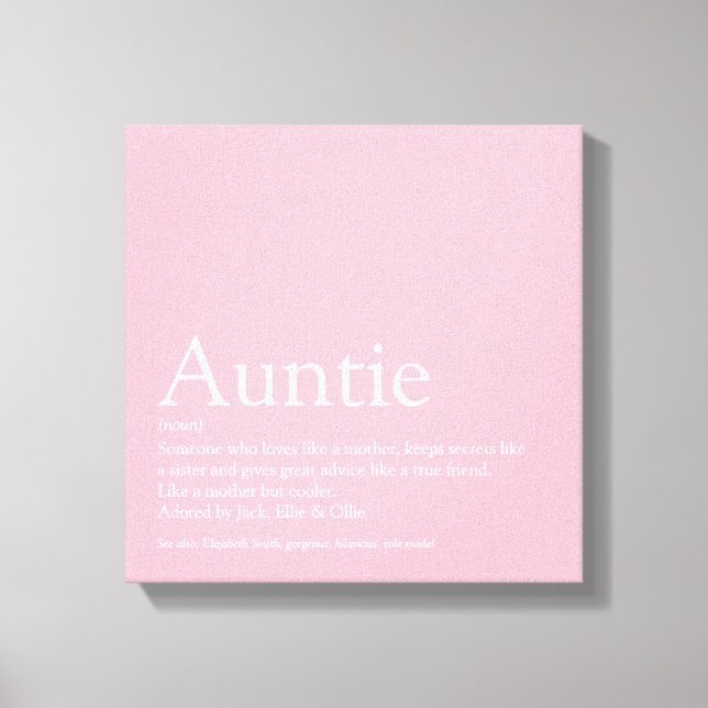 Modern Girly Pink Aunt Auntie Definition Canvas Print (Front)