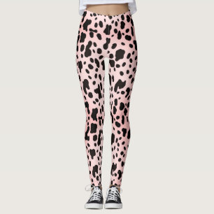 Modern Girly Pink Black Cow Animal Print Farm Spot Leggings