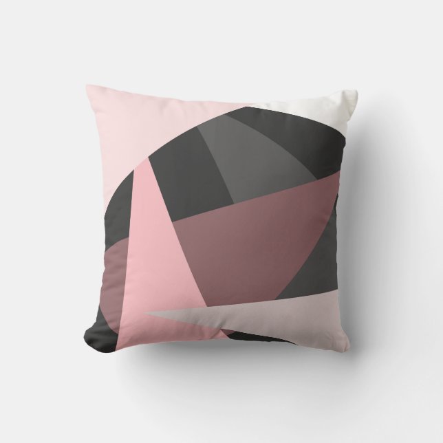Modern Girly Pink Black Geometric Art Cushion (Front)