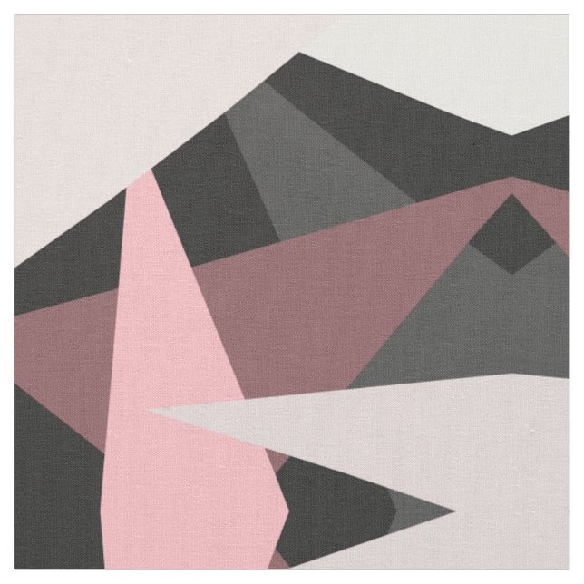 Modern Girly Pink Black Geometric Art Fabric (Close Up)