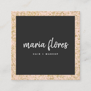 Modern girly pink chic gold glitter sparkles photo square business card