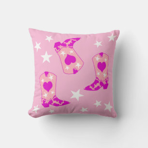 Modern Girly Pink Cowgirl Western Boots Stars Pink Cushion