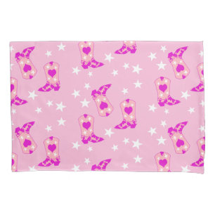 Modern Girly Pink Cowgirl Western Boots Stars Pink Pillowcase