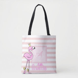 Modern Girly Pink Flamingo,Striped,Monogram Tote Bag
