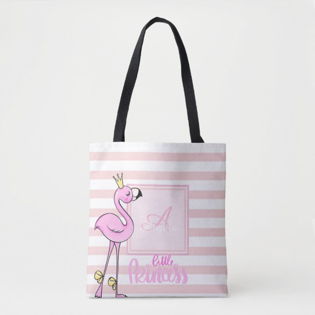 Modern Girly Pink Flamingo,Striped,Monogram Tote Bag (Front)