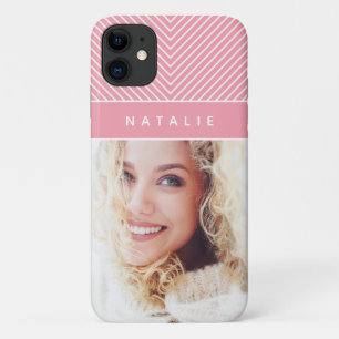 Modern, girly pink geometric stripe personalise Case-Mate iPhone case