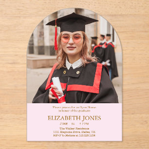 Modern Girly Pink & Gold 4 Photo Graduation Party Acrylic Invitations