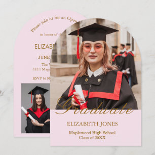 Modern Girly Pink & Gold 4 Photo Graduation Party  Invitation