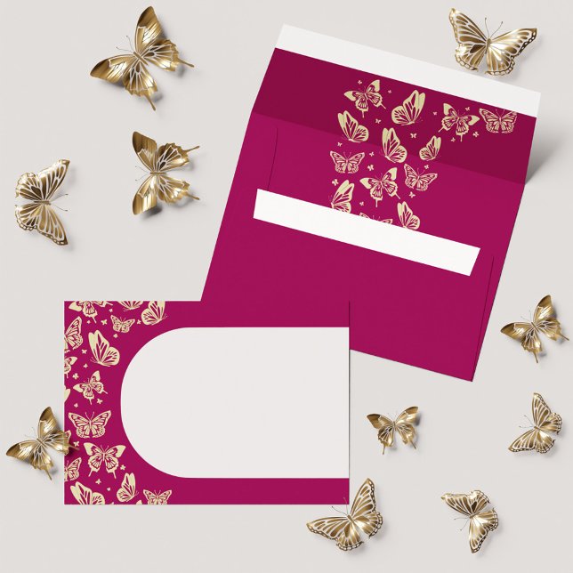 Modern Girly Pink Gold Butterfly Quinceañera Envelope (Modern Girly Pink Gold Butterfly Quinceañera Envelope)