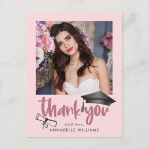 Modern Girly Pink Graduation Thank You Postcard