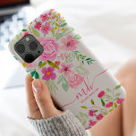 Modern girly pink green floral watercolor monogram Case-Mate iPhone case<br><div class="desc">Modern girly pink green floral watercolor monogram</div>