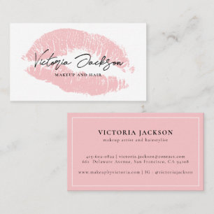 Modern Girly Pink Lips Elegant White Beauty Makeup Business Card