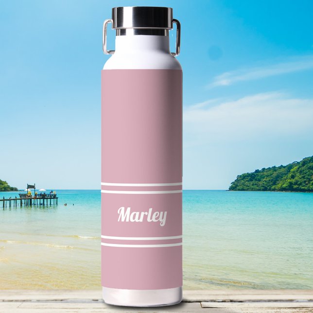 Modern Girly Pink Minimal Stylish Classic Name Water Bottle (Creator Uploaded)