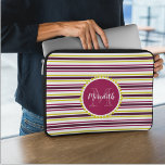 Modern Girly Pink Purple Yellow Stripes Monogram Laptop Sleeve<br><div class="desc">This modern girly laptop sleeve features a colourful striped pattern in white,  yellow,  pink,  and purple with a custom name and monogram in matching colours.</div>