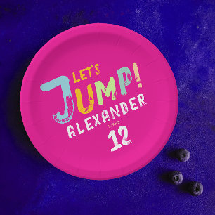 Modern Girly Pink Trampoline Jump Kid Bounce Party Paper Plate