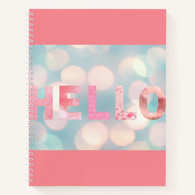 Modern Girly Pink Turquoise Hello Notebook (Front)