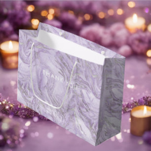 Modern Girly Purple Glitter Marble Personalized Large Gift Bag