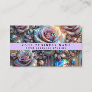 Modern Girly Rainbow Roses and Diamond Gemstones Business Card