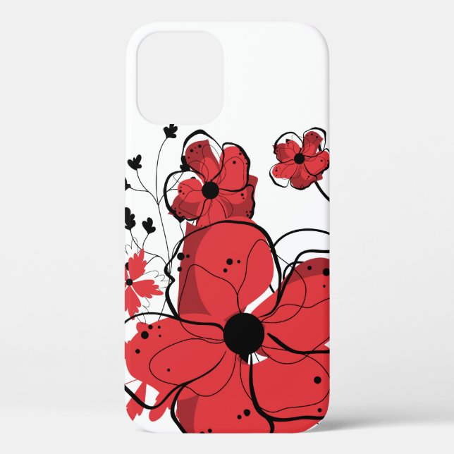 Modern Girly Red and Black Flowers Case-Mate iPhone Case (Back)