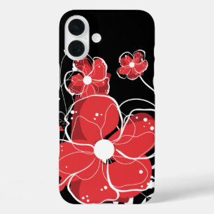 Modern Girly Red and White Flowers iPhone 16 Plus Case