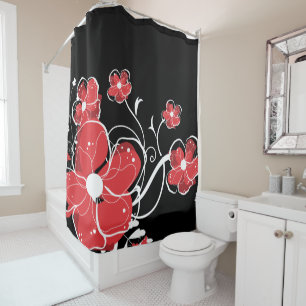 Modern Girly Red and White Flowers Shower Curtain