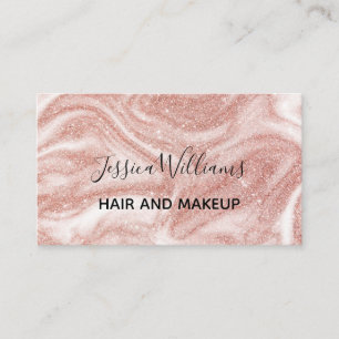 Modern Girly Rose Gold Glitter Marble Hair Makeup  Business Card